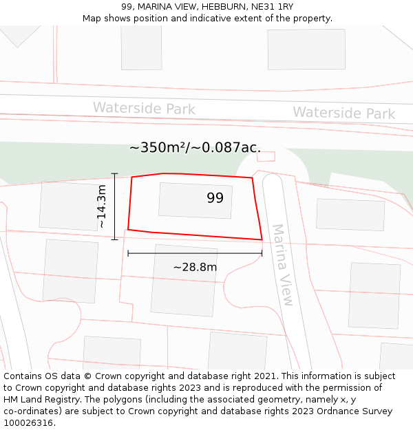 99, MARINA VIEW, HEBBURN, NE31 1RY: Plot and title map