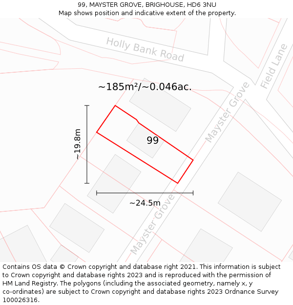 99, MAYSTER GROVE, BRIGHOUSE, HD6 3NU: Plot and title map
