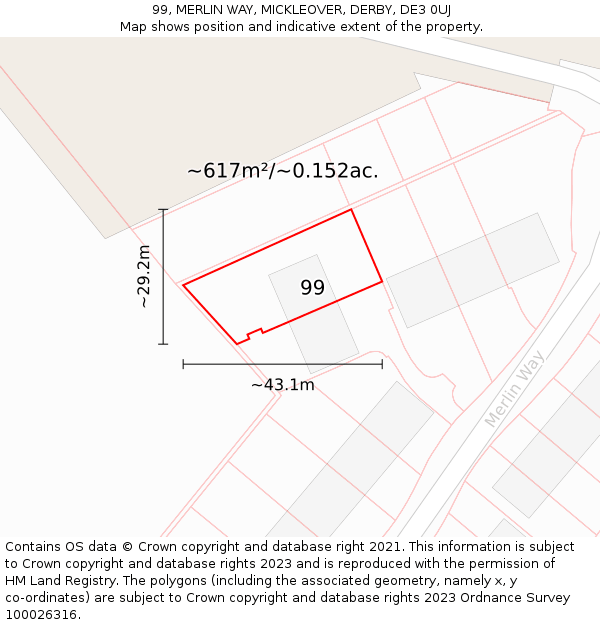99, MERLIN WAY, MICKLEOVER, DERBY, DE3 0UJ: Plot and title map