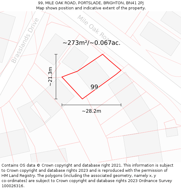 99, MILE OAK ROAD, PORTSLADE, BRIGHTON, BN41 2PJ: Plot and title map