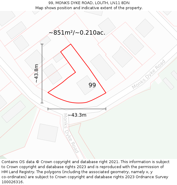 99, MONKS DYKE ROAD, LOUTH, LN11 8DN: Plot and title map