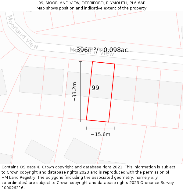 99, MOORLAND VIEW, DERRIFORD, PLYMOUTH, PL6 6AP: Plot and title map
