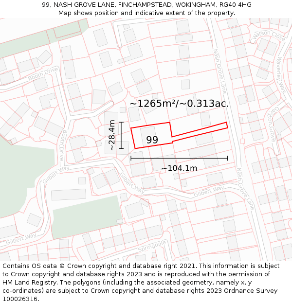 99, NASH GROVE LANE, FINCHAMPSTEAD, WOKINGHAM, RG40 4HG: Plot and title map