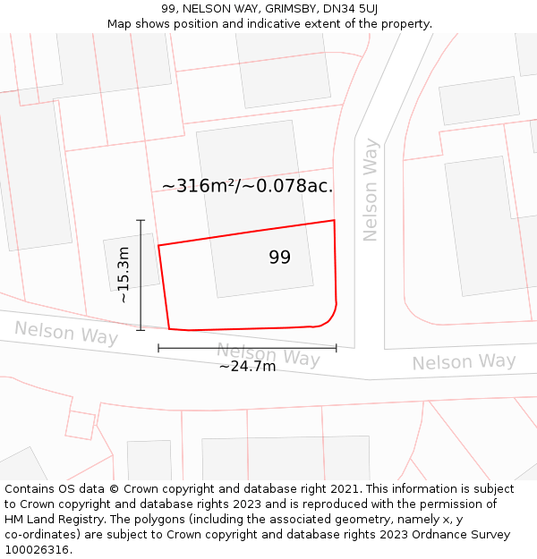 99, NELSON WAY, GRIMSBY, DN34 5UJ: Plot and title map
