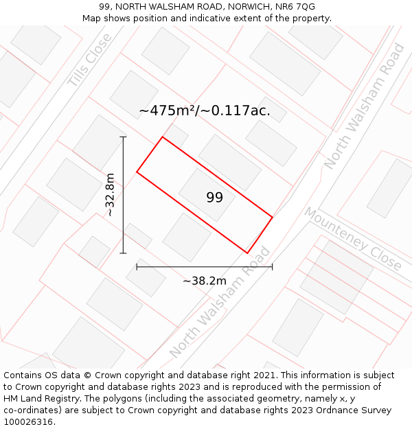99, NORTH WALSHAM ROAD, NORWICH, NR6 7QG: Plot and title map