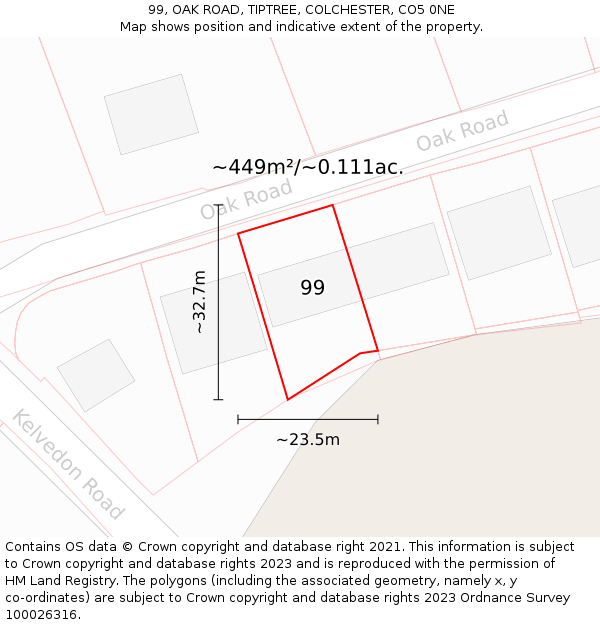 99, OAK ROAD, TIPTREE, COLCHESTER, CO5 0NE: Plot and title map