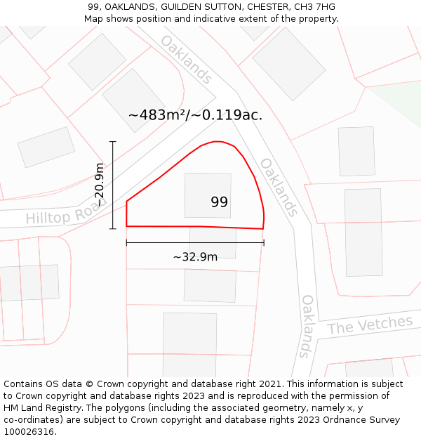 99, OAKLANDS, GUILDEN SUTTON, CHESTER, CH3 7HG: Plot and title map