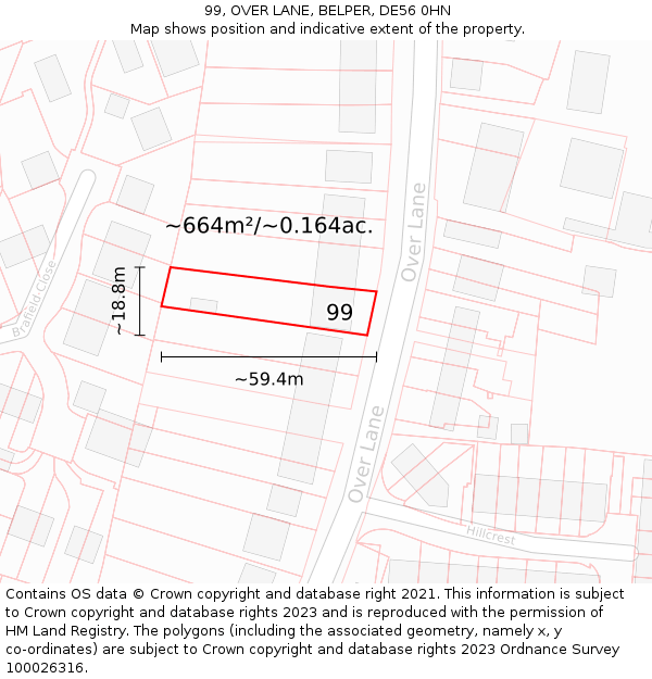 99, OVER LANE, BELPER, DE56 0HN: Plot and title map