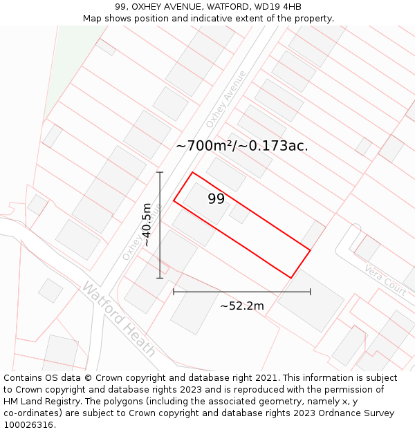 99, OXHEY AVENUE, WATFORD, WD19 4HB: Plot and title map