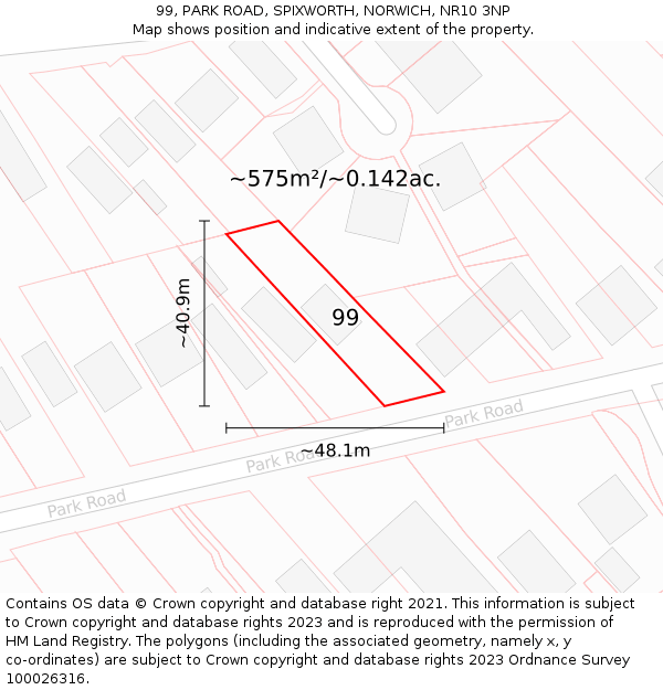 99, PARK ROAD, SPIXWORTH, NORWICH, NR10 3NP: Plot and title map