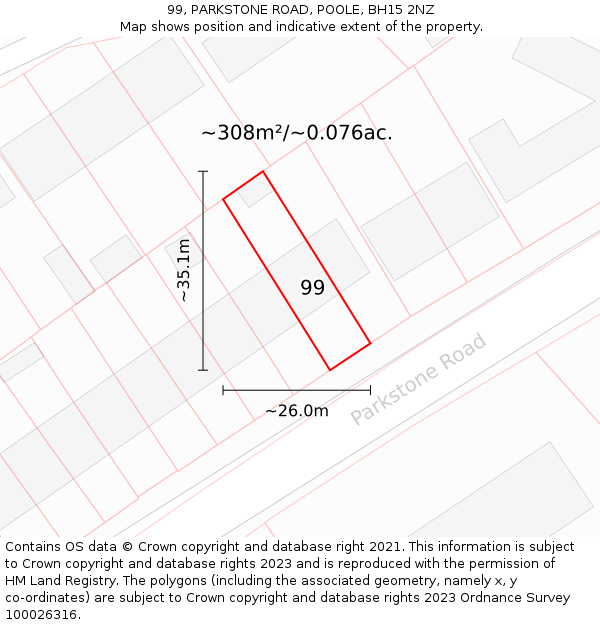 99, PARKSTONE ROAD, POOLE, BH15 2NZ: Plot and title map
