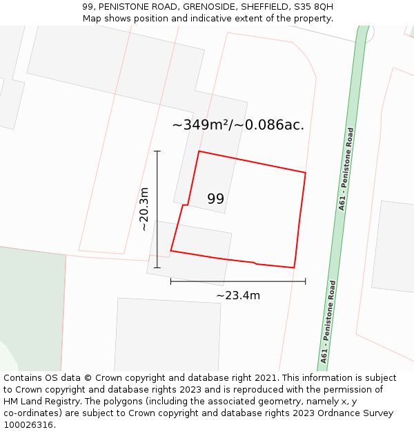 99, PENISTONE ROAD, GRENOSIDE, SHEFFIELD, S35 8QH: Plot and title map