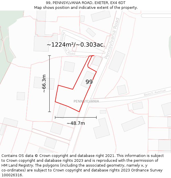 99, PENNSYLVANIA ROAD, EXETER, EX4 6DT: Plot and title map