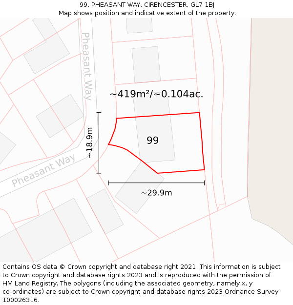 99, PHEASANT WAY, CIRENCESTER, GL7 1BJ: Plot and title map
