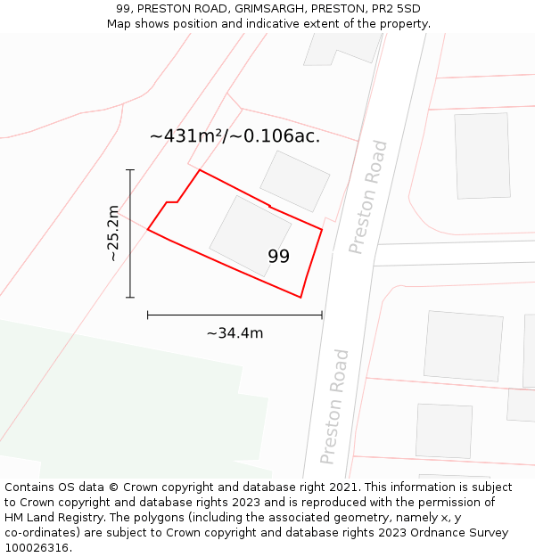 99, PRESTON ROAD, GRIMSARGH, PRESTON, PR2 5SD: Plot and title map
