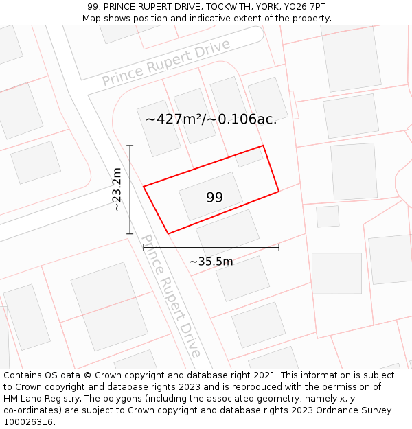 99, PRINCE RUPERT DRIVE, TOCKWITH, YORK, YO26 7PT: Plot and title map