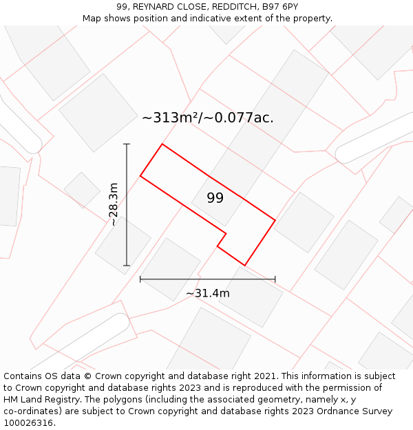 99, REYNARD CLOSE, REDDITCH, B97 6PY: Plot and title map