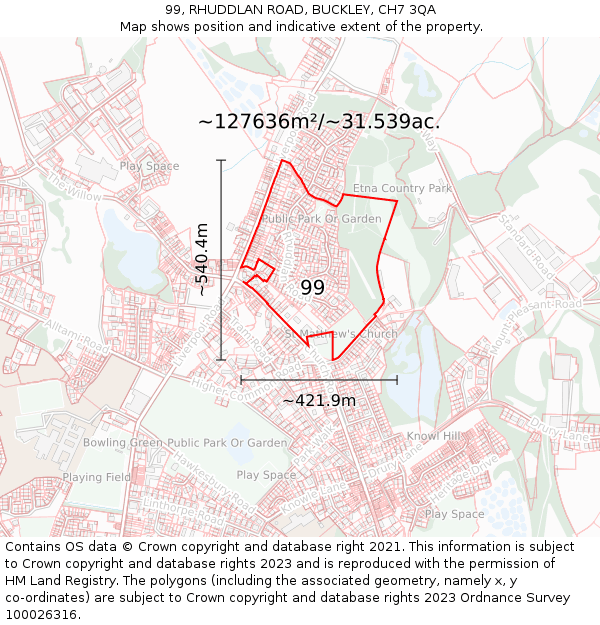 99, RHUDDLAN ROAD, BUCKLEY, CH7 3QA: Plot and title map