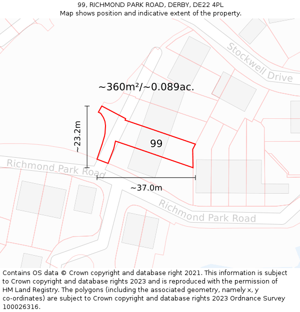 99, RICHMOND PARK ROAD, DERBY, DE22 4PL: Plot and title map