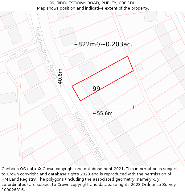 99, RIDDLESDOWN ROAD, PURLEY, CR8 1DH: Plot and title map