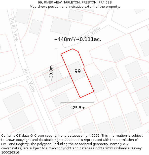 99, RIVER VIEW, TARLETON, PRESTON, PR4 6EB: Plot and title map