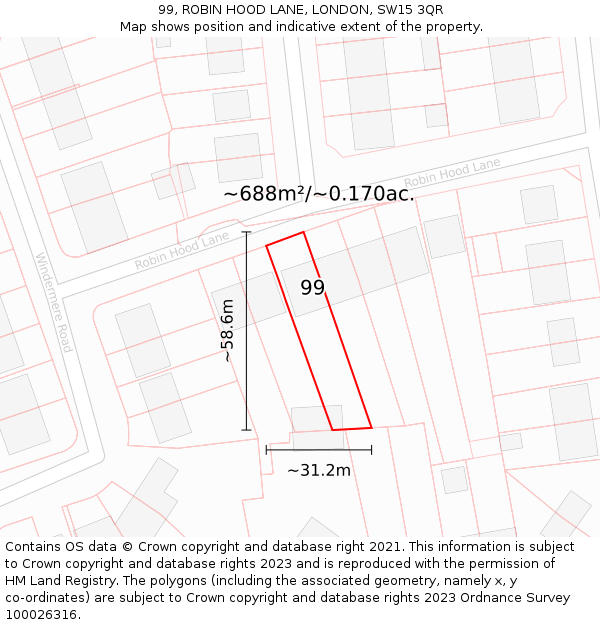 99, ROBIN HOOD LANE, LONDON, SW15 3QR: Plot and title map