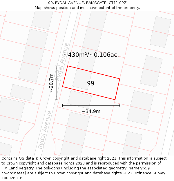99, RYDAL AVENUE, RAMSGATE, CT11 0PZ: Plot and title map
