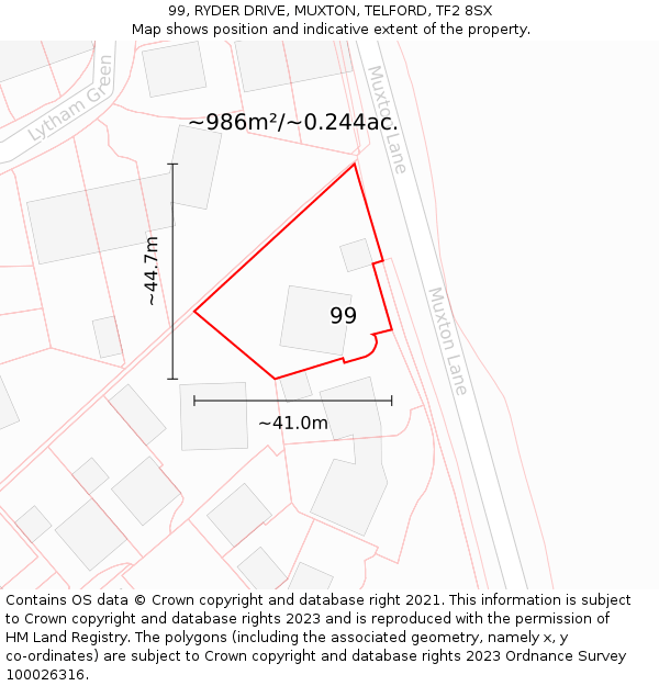 99, RYDER DRIVE, MUXTON, TELFORD, TF2 8SX: Plot and title map