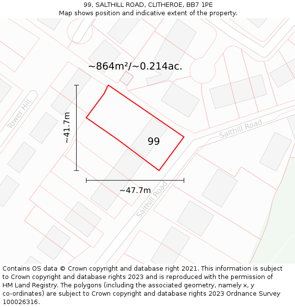 99, SALTHILL ROAD, CLITHEROE, BB7 1PE: Plot and title map