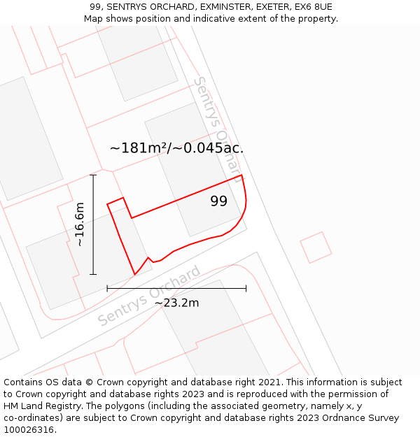 99, SENTRYS ORCHARD, EXMINSTER, EXETER, EX6 8UE: Plot and title map
