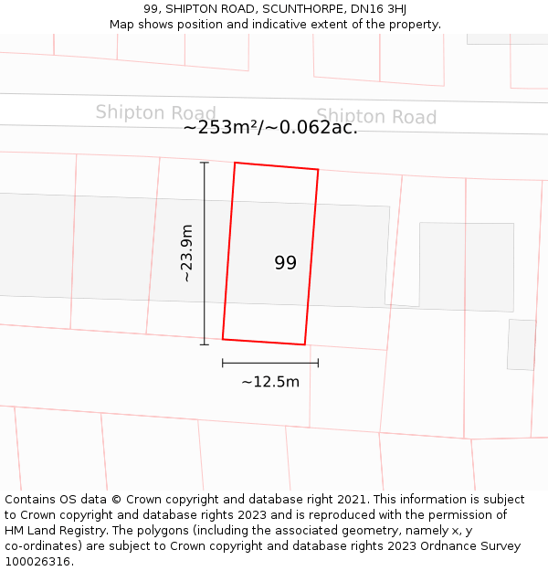99, SHIPTON ROAD, SCUNTHORPE, DN16 3HJ: Plot and title map