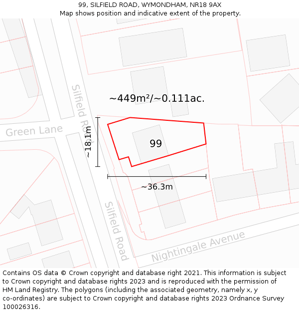 99, SILFIELD ROAD, WYMONDHAM, NR18 9AX: Plot and title map