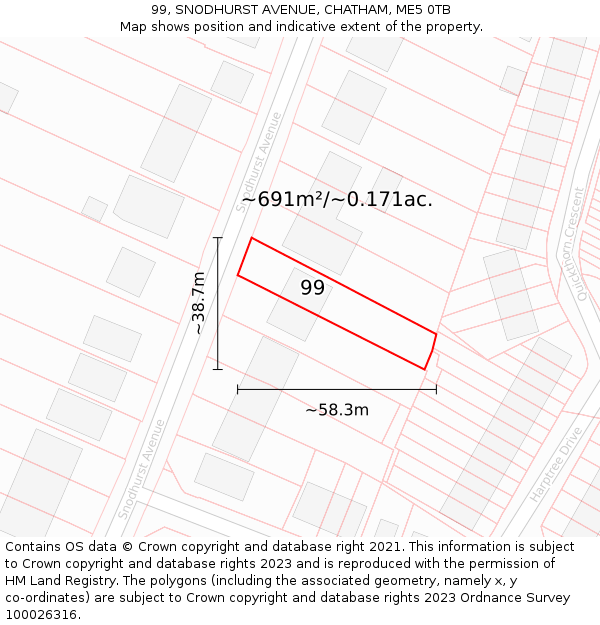 99, SNODHURST AVENUE, CHATHAM, ME5 0TB: Plot and title map