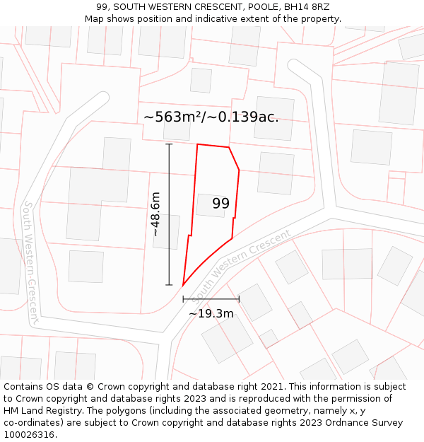99, SOUTH WESTERN CRESCENT, POOLE, BH14 8RZ: Plot and title map
