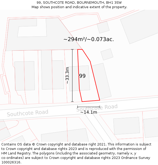 99, SOUTHCOTE ROAD, BOURNEMOUTH, BH1 3SW: Plot and title map