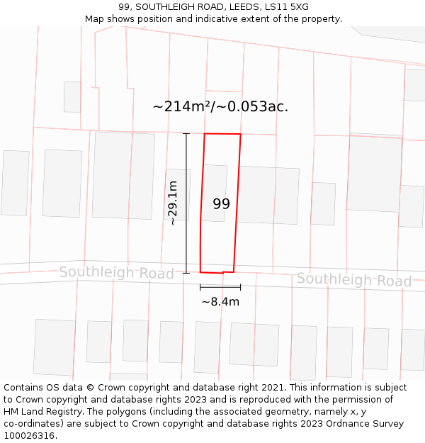 99, SOUTHLEIGH ROAD, LEEDS, LS11 5XG: Plot and title map