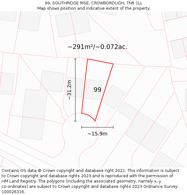 99, SOUTHRIDGE RISE, CROWBOROUGH, TN6 1LL: Plot and title map