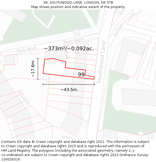 99, SOUTHWOOD LANE, LONDON, N6 5TB: Plot and title map