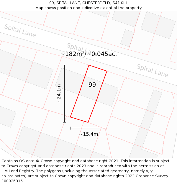 99, SPITAL LANE, CHESTERFIELD, S41 0HL: Plot and title map