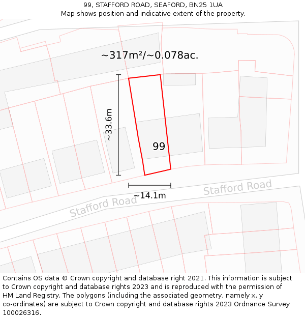 99, STAFFORD ROAD, SEAFORD, BN25 1UA: Plot and title map