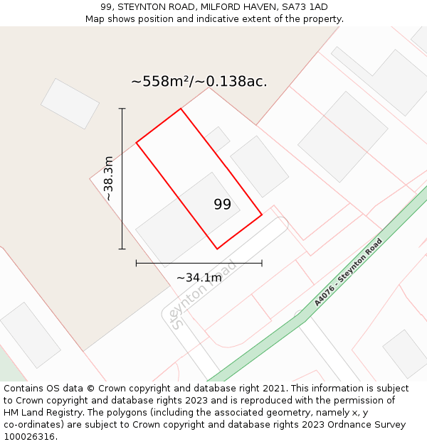 99, STEYNTON ROAD, MILFORD HAVEN, SA73 1AD: Plot and title map