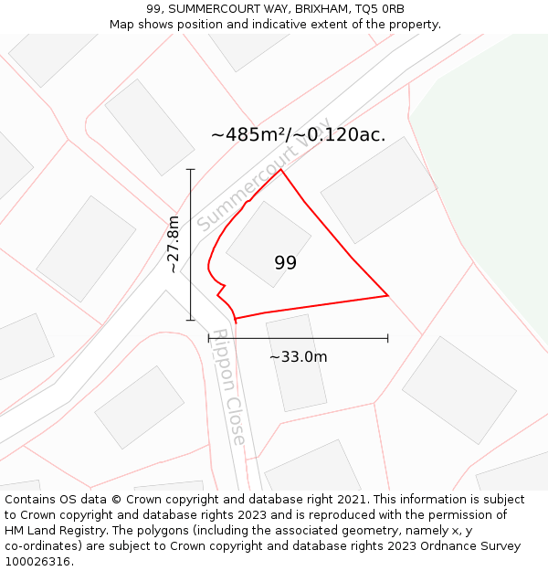 99, SUMMERCOURT WAY, BRIXHAM, TQ5 0RB: Plot and title map