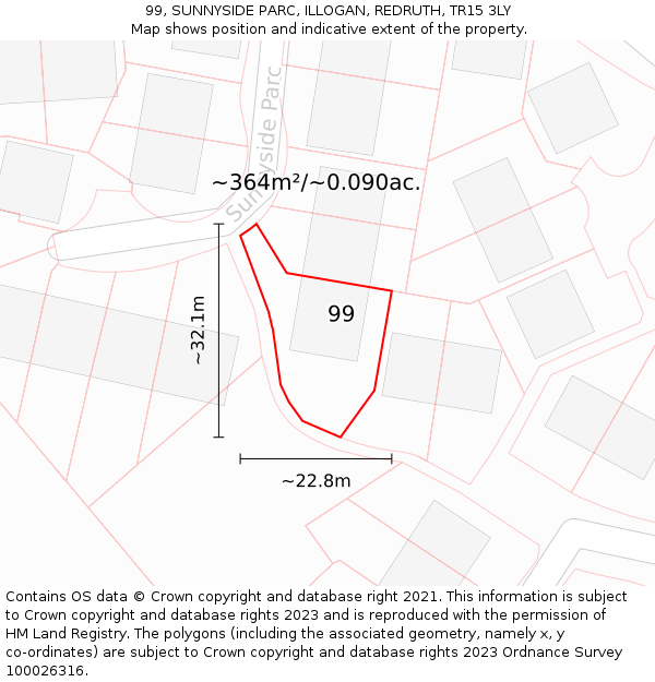 99, SUNNYSIDE PARC, ILLOGAN, REDRUTH, TR15 3LY: Plot and title map