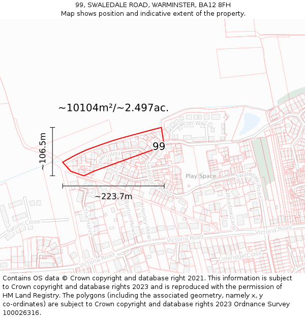 99, SWALEDALE ROAD, WARMINSTER, BA12 8FH: Plot and title map