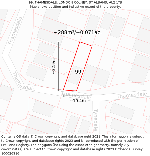 99, THAMESDALE, LONDON COLNEY, ST ALBANS, AL2 1TB: Plot and title map