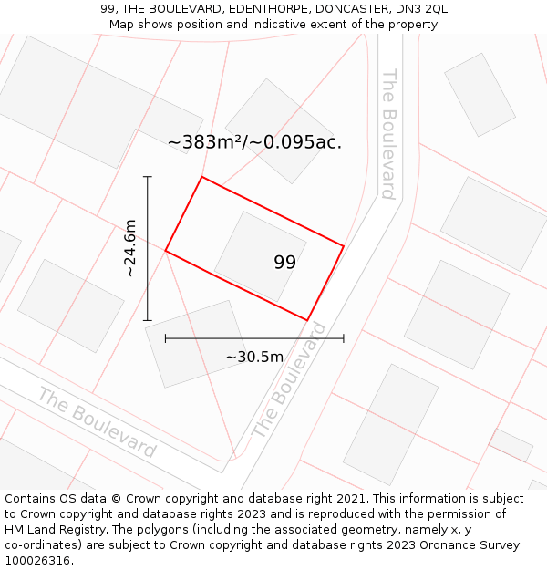 99, THE BOULEVARD, EDENTHORPE, DONCASTER, DN3 2QL: Plot and title map