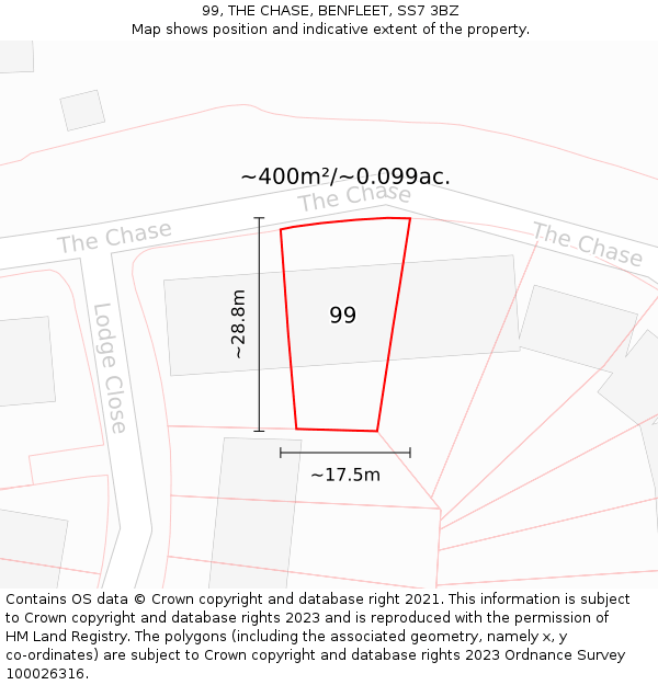 99, THE CHASE, BENFLEET, SS7 3BZ: Plot and title map