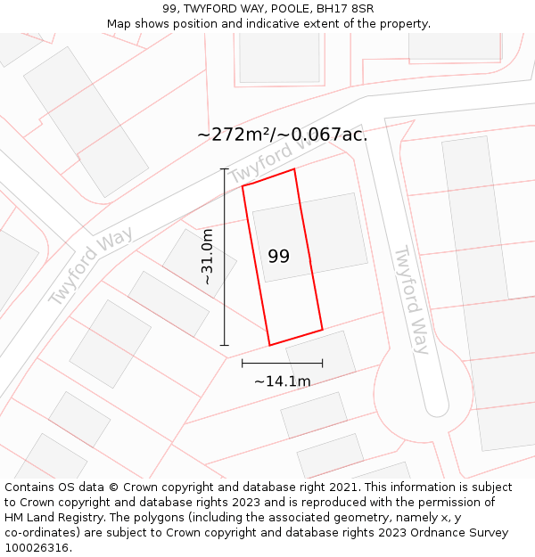 99, TWYFORD WAY, POOLE, BH17 8SR: Plot and title map