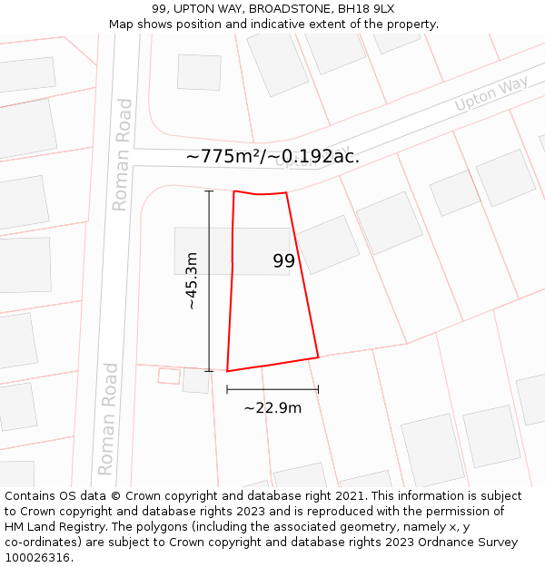 99, UPTON WAY, BROADSTONE, BH18 9LX: Plot and title map