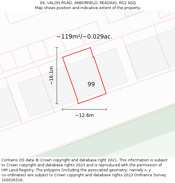 99, VALON ROAD, ARBORFIELD, READING, RG2 9QQ: Plot and title map